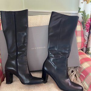 Ann Taylor Black Leather Boots, Size 9M